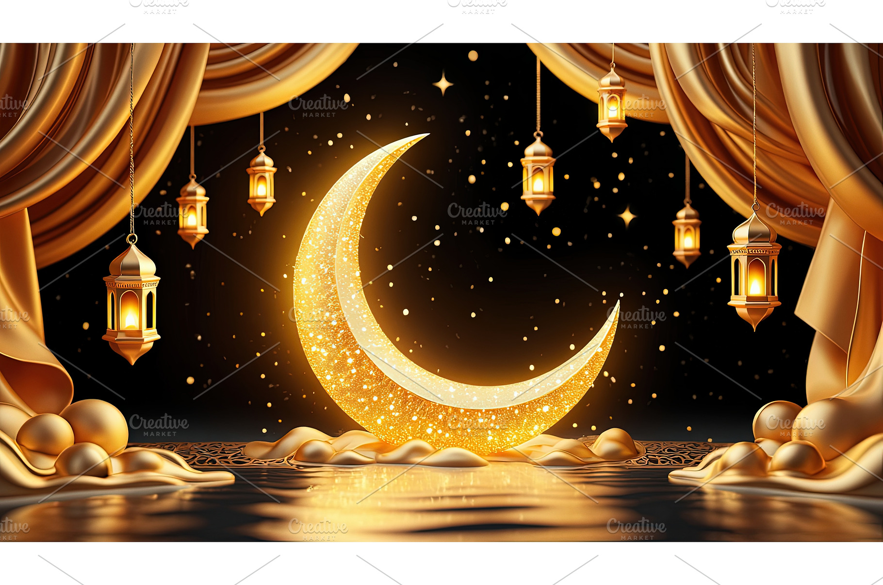 Golden Moon Stage Curtains, an Abstract Photo by piter.goskov