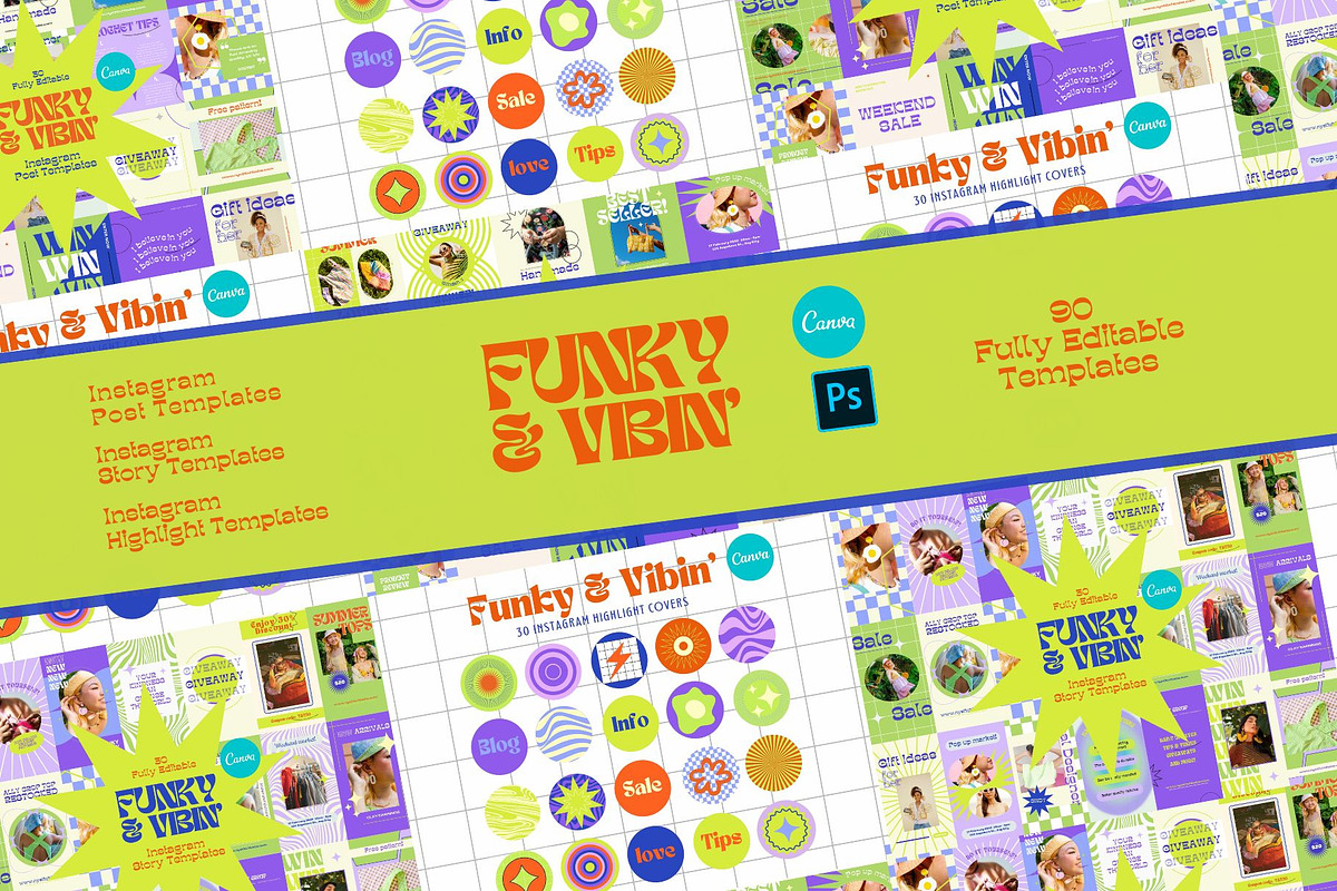 Funky Instagram Templates Bundle, a Social Media Template by Hell Yeah Designs (Photo 1 of 13)