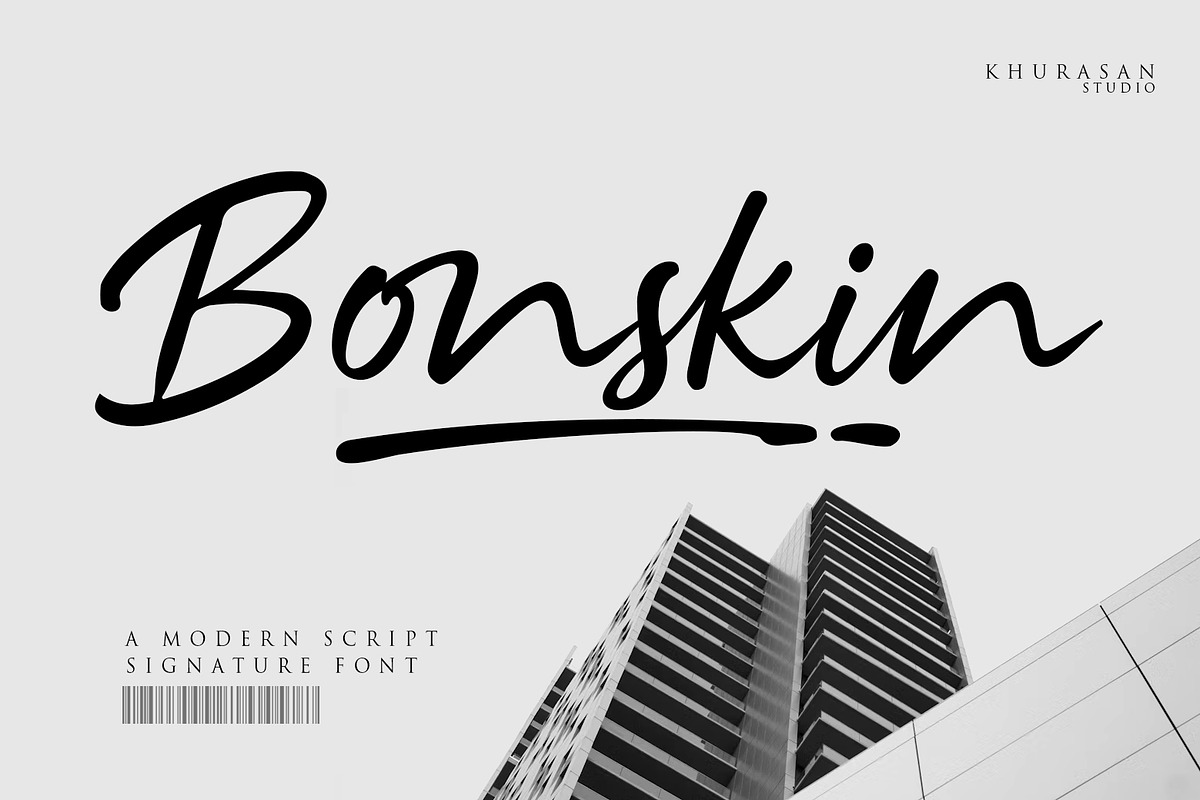 Bonskin - A Modern Script, a Script Font by khurasan (Photo 1 of 7)