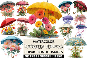 Umbrella Flowers Clip Arts, an Illustration by Craft Nest