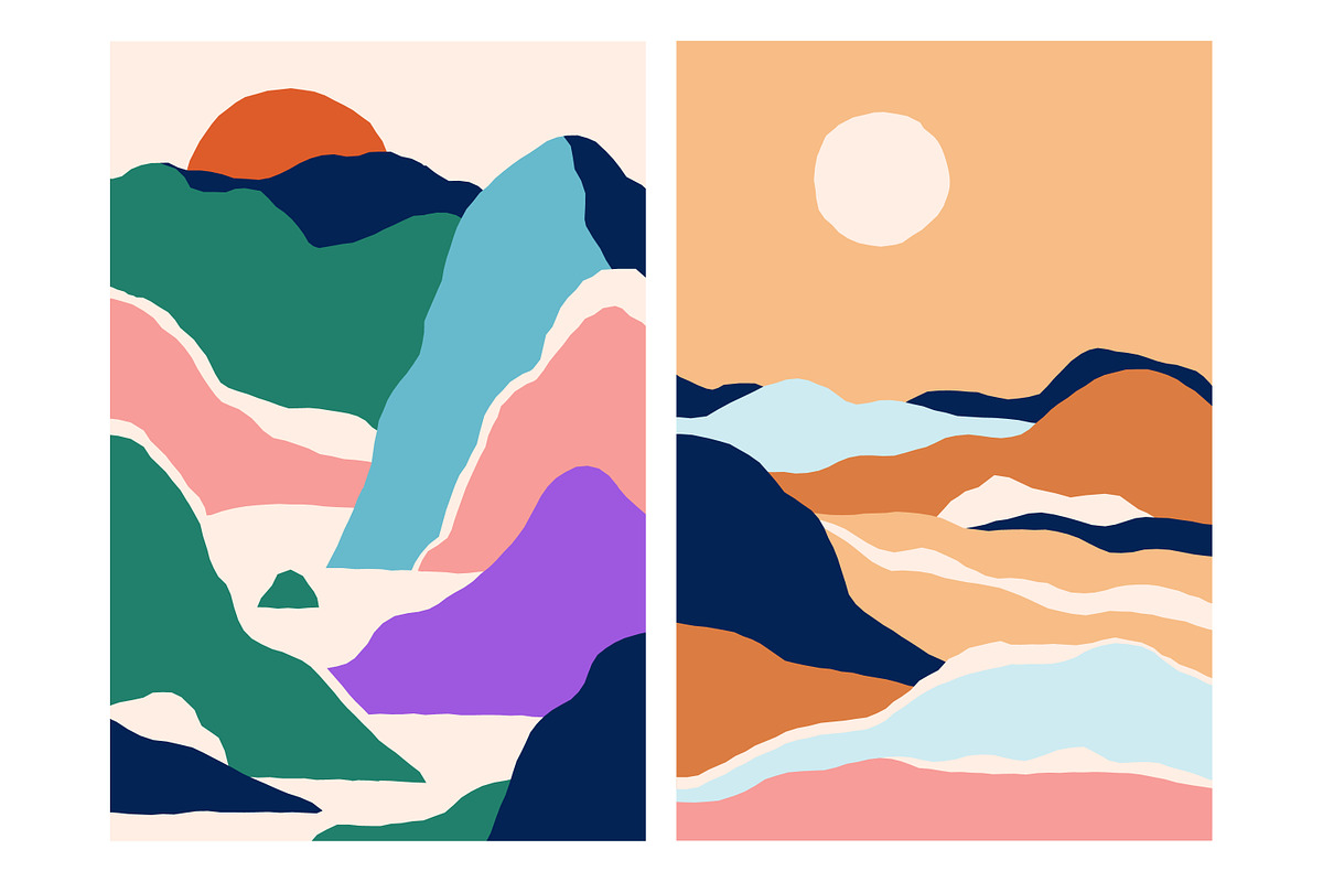 Abstract nature landscapes cards set, a Decorative Illustration by Good Studio (Photo 3 of 34)