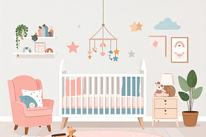 illustration of a baby room interior in pastel colors, a Decorative Illustration by DanFLCreativo