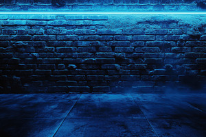 Blue Neon Light Brick Wall Backgroun, a Photo by Pixeness Studio