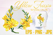 Watercolor Yellow Freesia Vector Set, a Decorative Illustration by Deckar_art (Thumbnail 2 of 4)