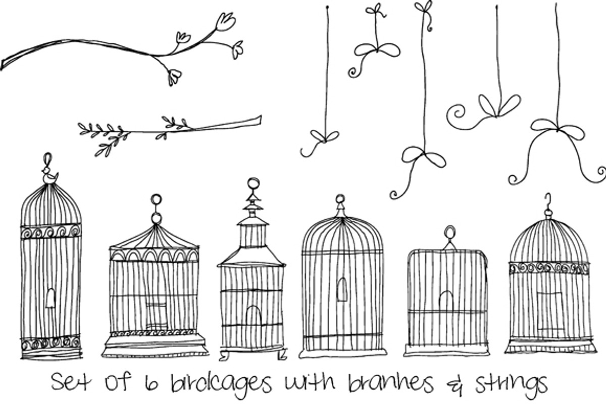 Doodle Birdcages Clipart & Brushes, an Illustration by Colors on Paper (Photo 2 of 3)
