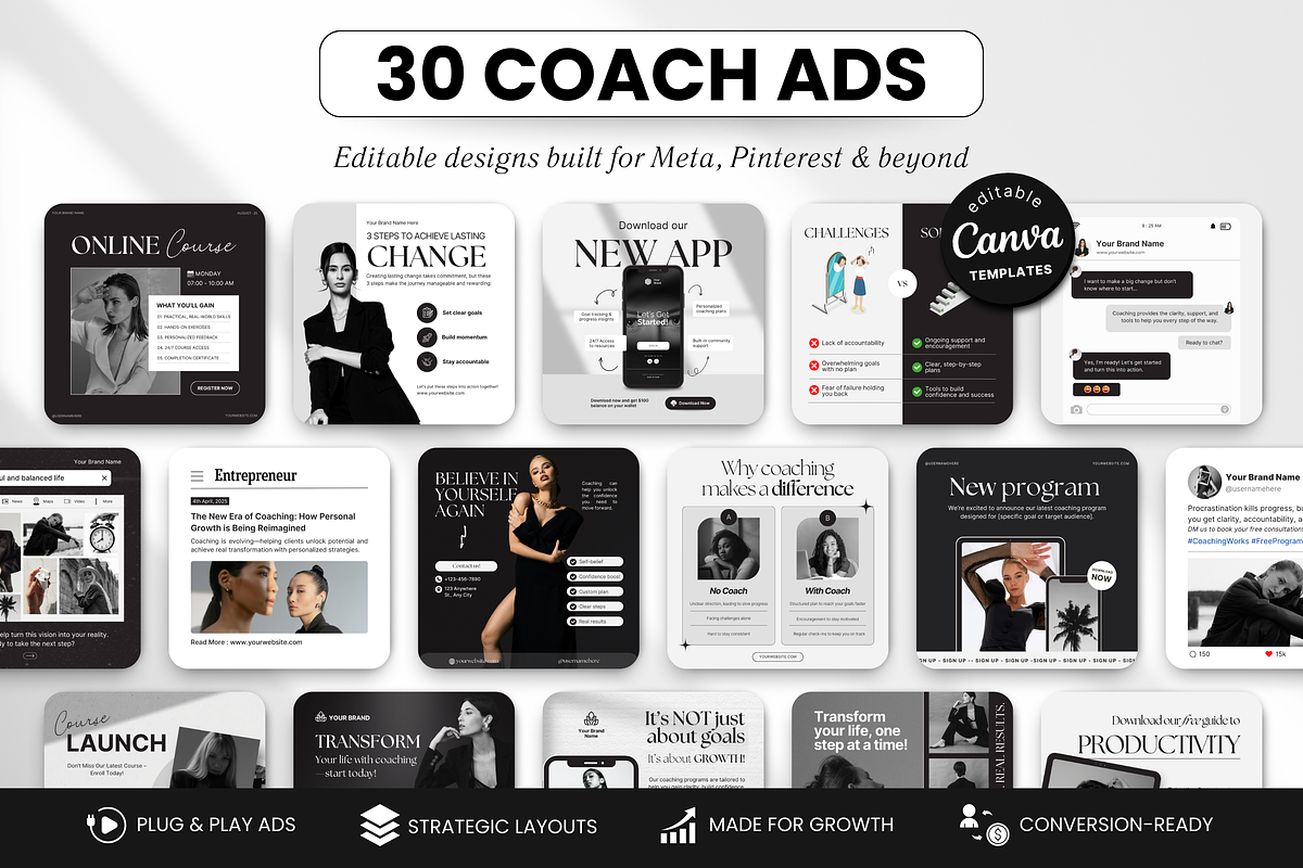 Coach Static Ad Templates Canva, a Social Media Template by DigiPax (Photo 1 of 11)