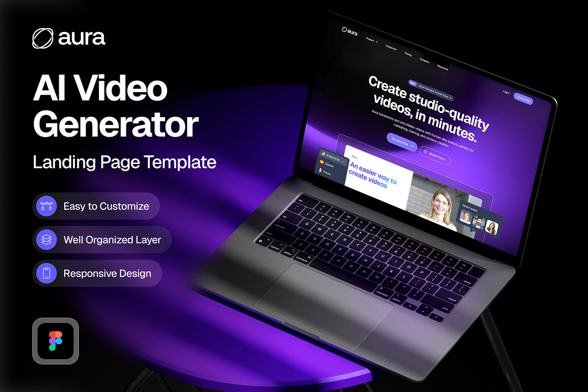 Aura - AI Landing Page Template, a Landing Page Template by Aldy Pratama (Photo 1 of 5)