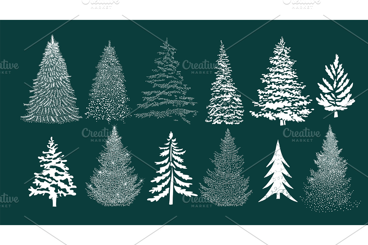 Set of graphic snowy Christmas trees, an Object Illustration by Nenahliadava Design