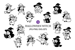 Cute halloween witch clipart set.