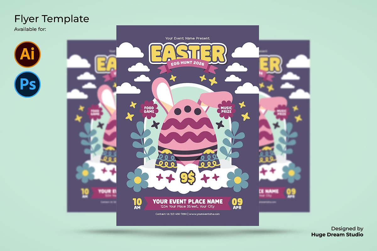 Playful Easter Egg Hunt Flyer, a Flyer Template by Huge Dream Studio (Photo 1 of 5)