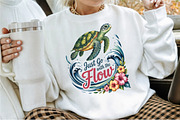 Summer Sea Turtle Waves Flowers PNG, an Illustration by Sublimation Artist (Thumbnail 2 of 9)