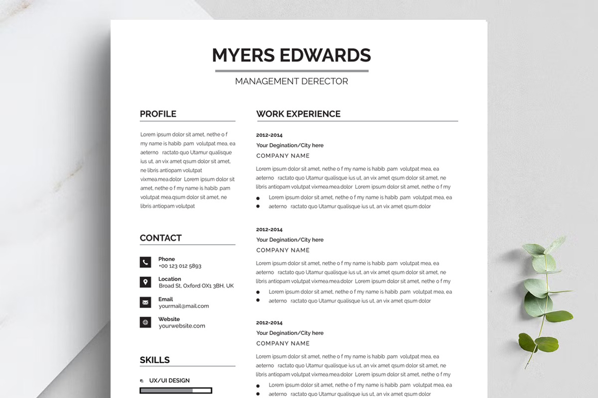 Clean and creative minimal resume, a Resume Template by Blackcloud_Creations (Photo 3 of 6)