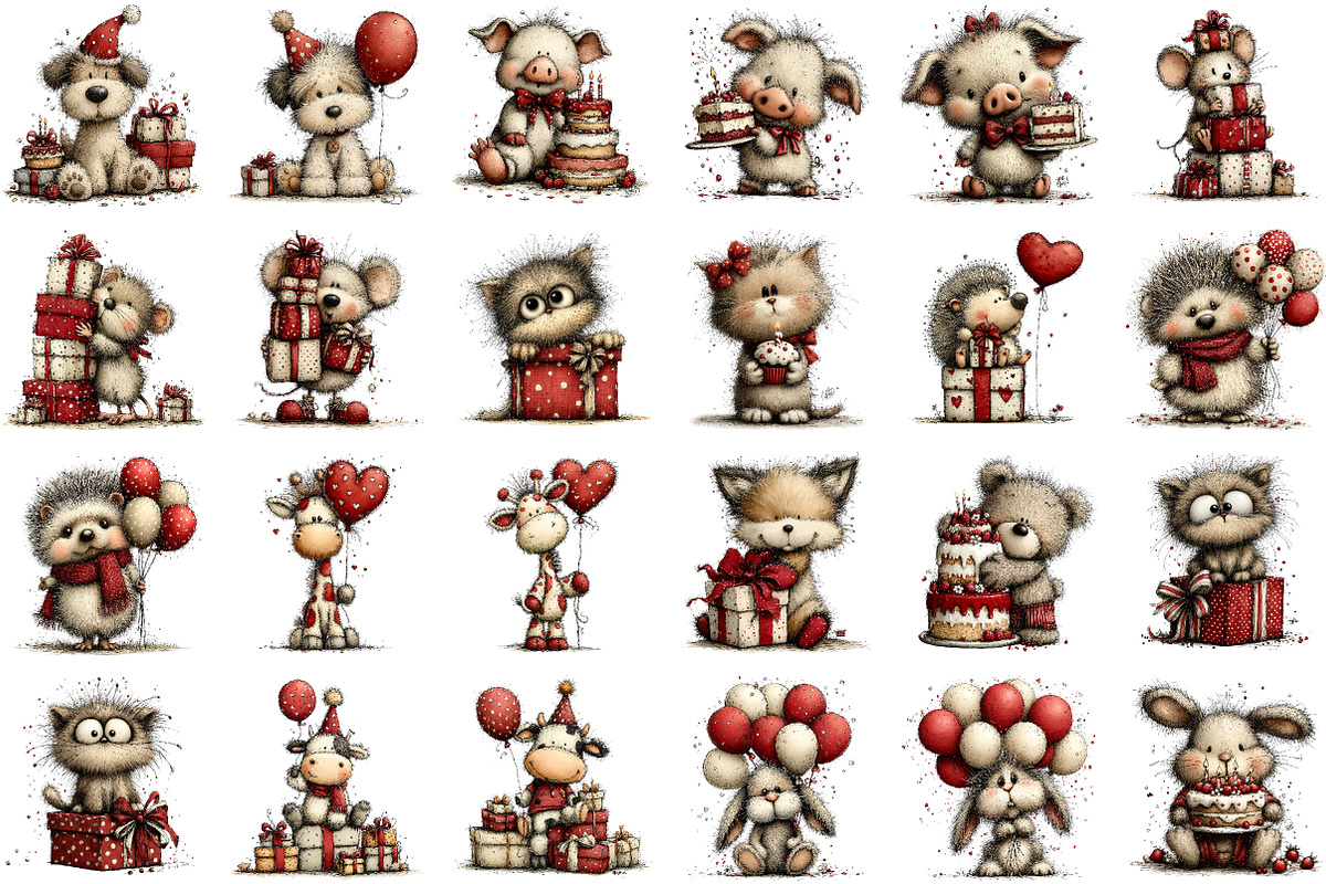 Whimsical Birthday Animals Clipart, an Illustration by Sublimation Artist (Photo 3 of 7)