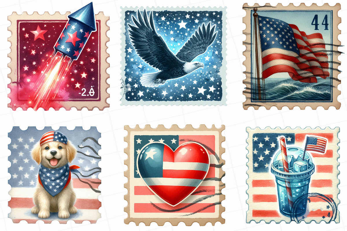 4th Of July Postage Stamp Clipart, an Illustration by OK Design (Photo 4 of 5)