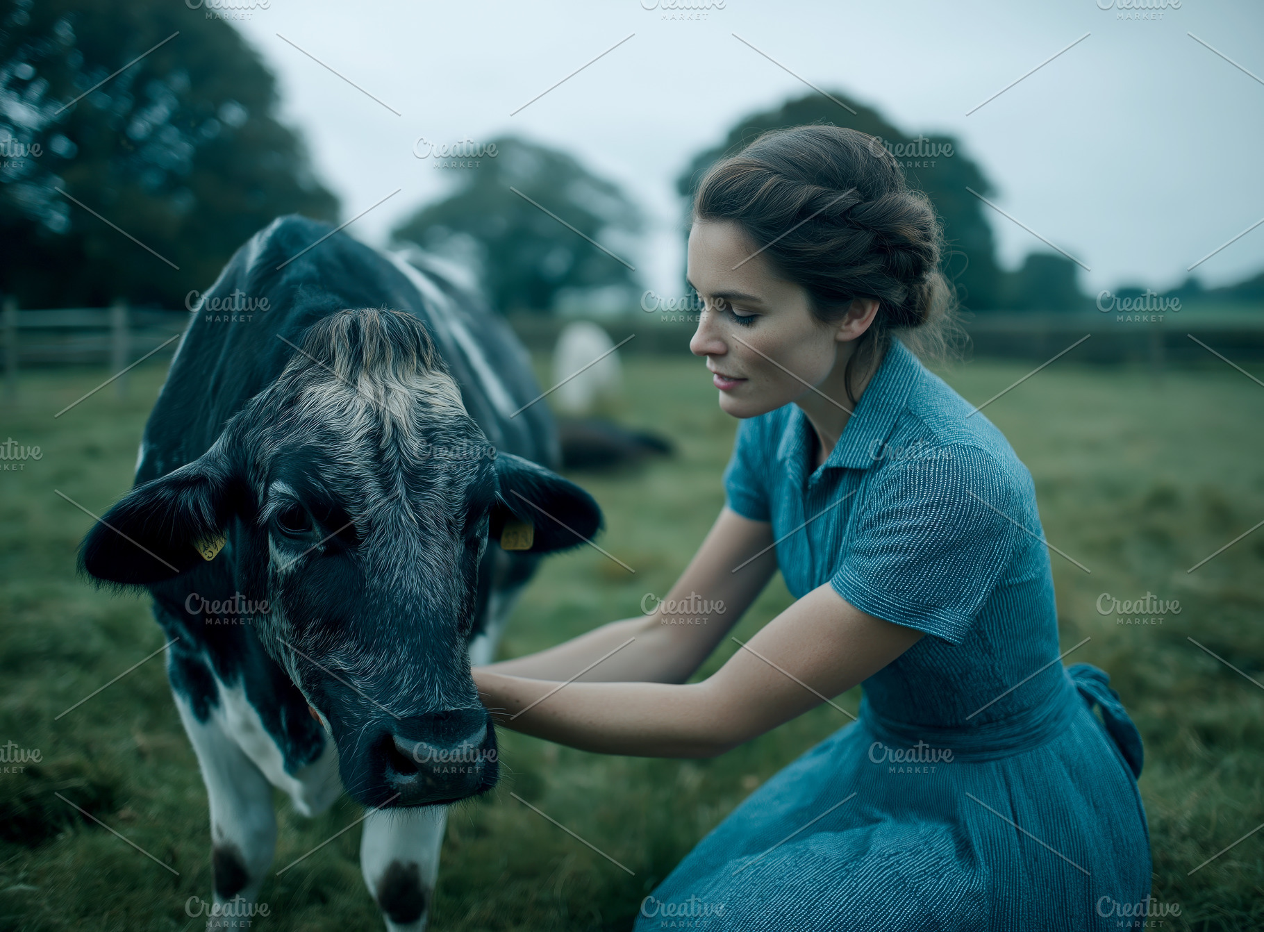 WomanGently Caressing Cow, a Nature Photo by Ocean Digital Art