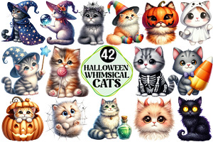 Whimsical Halloween Cat Clipart, an Illustration by Pixels.Craft