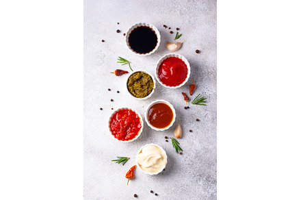Set of different sauces. Ketchup