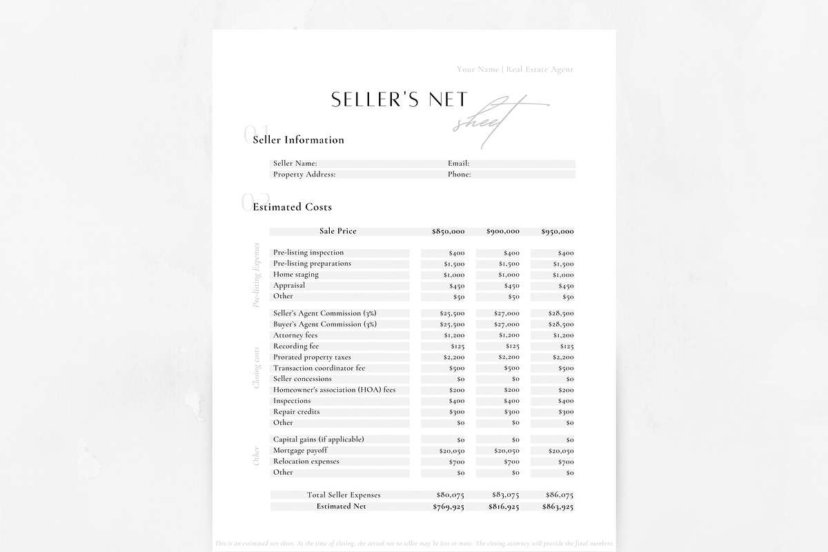 Seller's Estimated Net Sheet, a Marketing Template by ZoaniDesign (Photo 5 of 9)