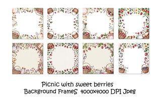 Vintage picnic frames with berries, a Graphic by SketchArtStudio
