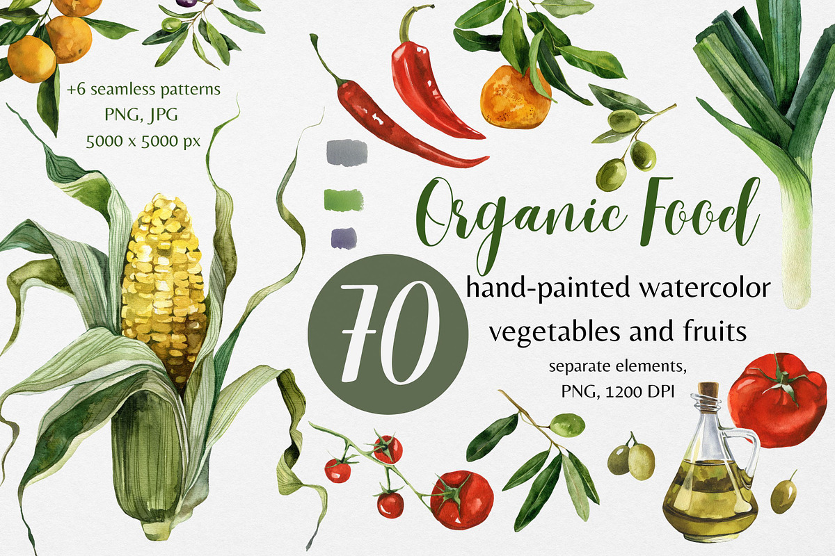 Organic Food: Watercolor Vegetables, a Food Illustration by Artcard Watercolor (Photo 1 of 17)