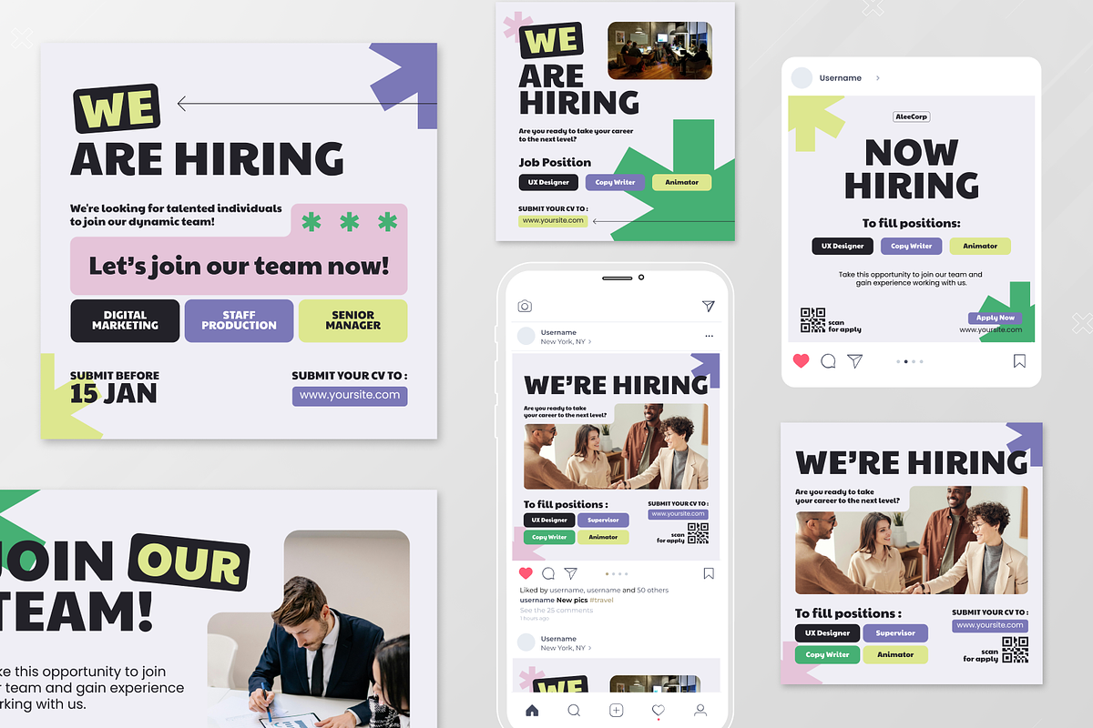 Purple We Are Hiring Instagram Post, a Social Media Template by Annora Studio (Photo 2 of 3)