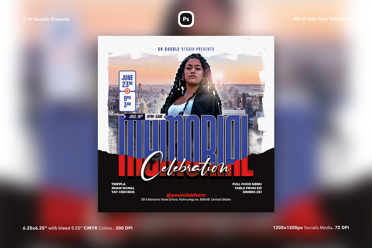 4th of July Flyer & Social Media, a Flyer Template by iDoodle Studio