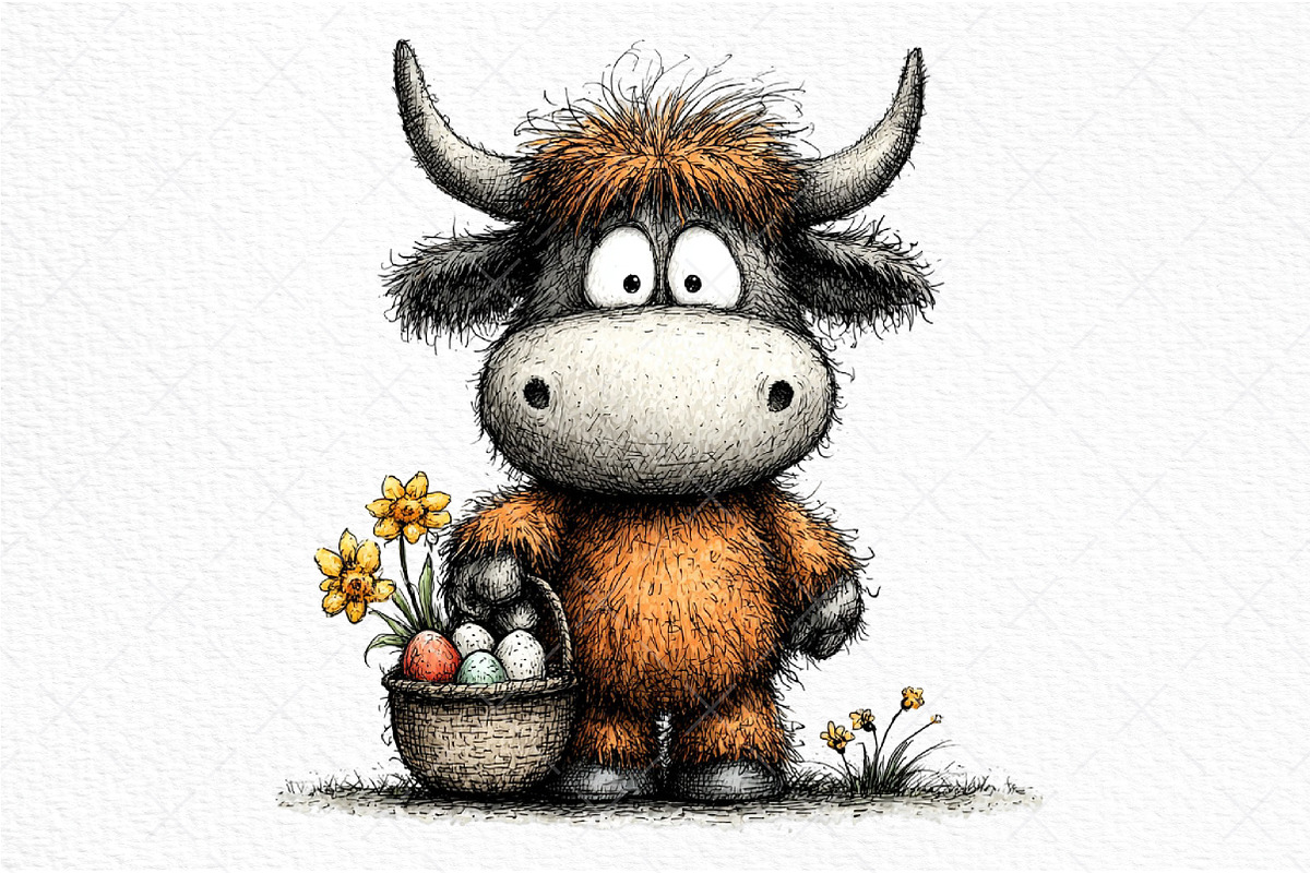 Whimsical Easter Highland Cow PNG, an Illustration by Craft Nest (Photo 9 of 11)