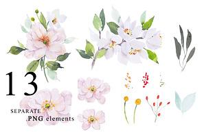 Watercolor Floral XL Clipart Set