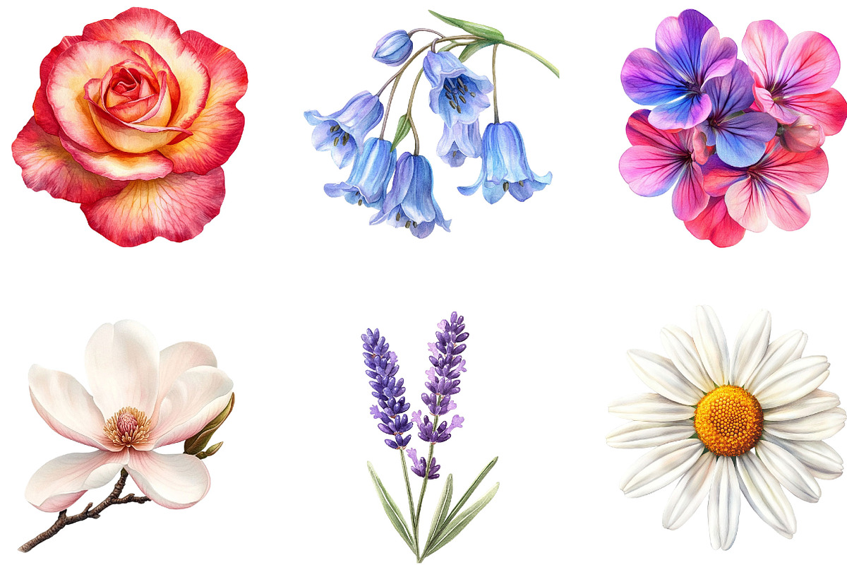 Watercolor Spring Flowers Clipart, an Illustration by Designking (Photo 3 of 5)