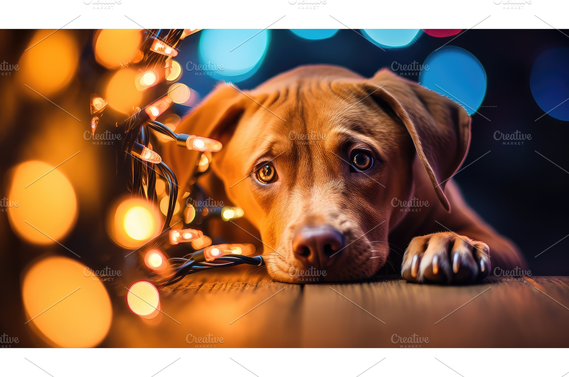 festive dog with christmas lights ai, a Background Photo by pikepicture