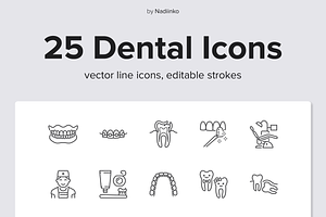 Dental Line Icons, an Outline Icon by Nadiinko