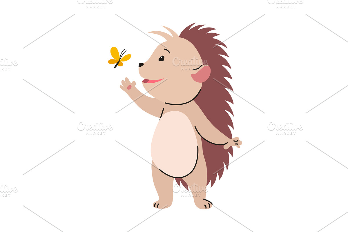 Lovely hedgehog with butterfly. Cute, an Animal Illustration by the8monkey
