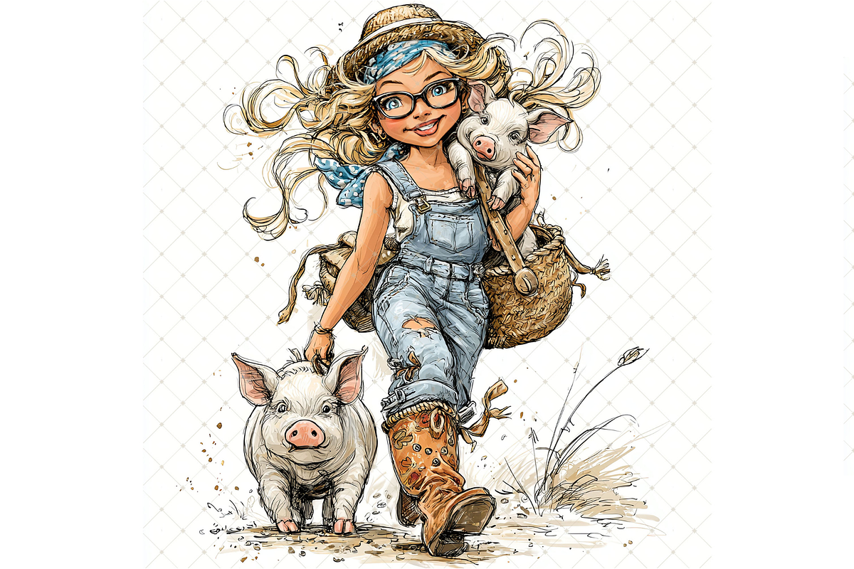 Girl And Piglet Clipart JPG, a Person Illustration by Memories By Lea (Photo 13 of 19)