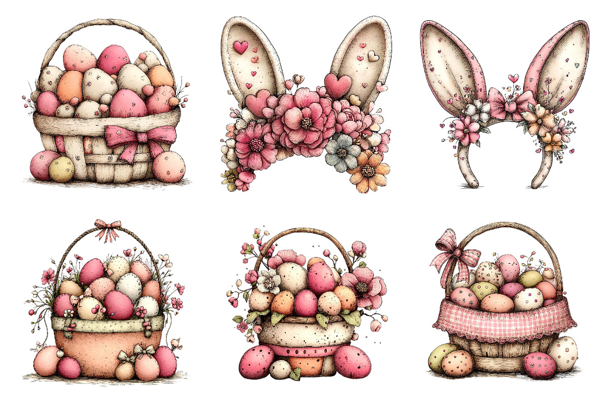 Whimsical easter clipart set, an Illustration by SinaCreation (Photo 4 of 10)