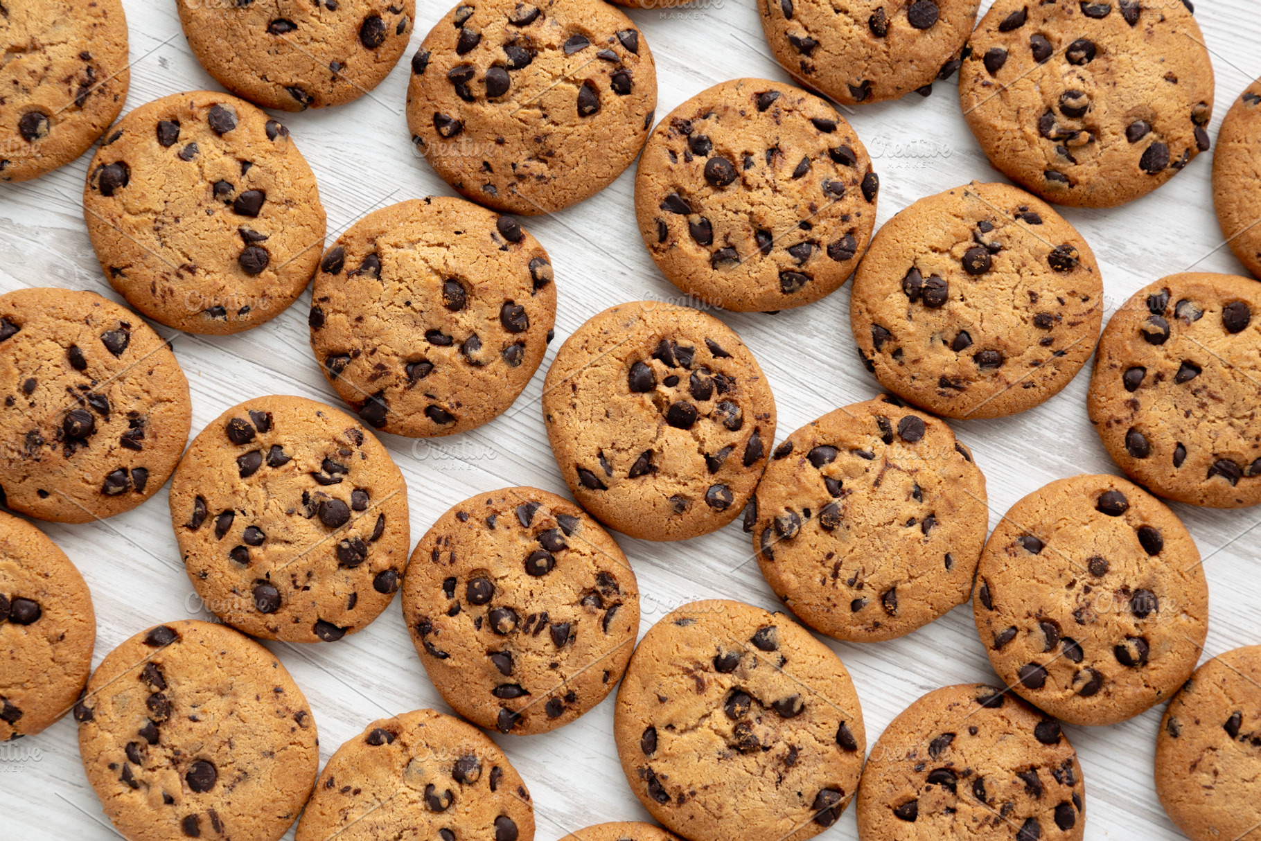 Homemade Chocolate Chip Cookies, top view., a Food & Drink Photo by LiudmylaChuhunova