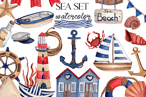 Watercolor sea set