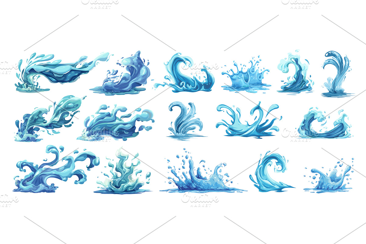 Water jets splashes. Cartoon game, an Illustration by Stock-Smart-Start