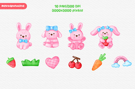 Set of watercolor cute rabbit bunny
