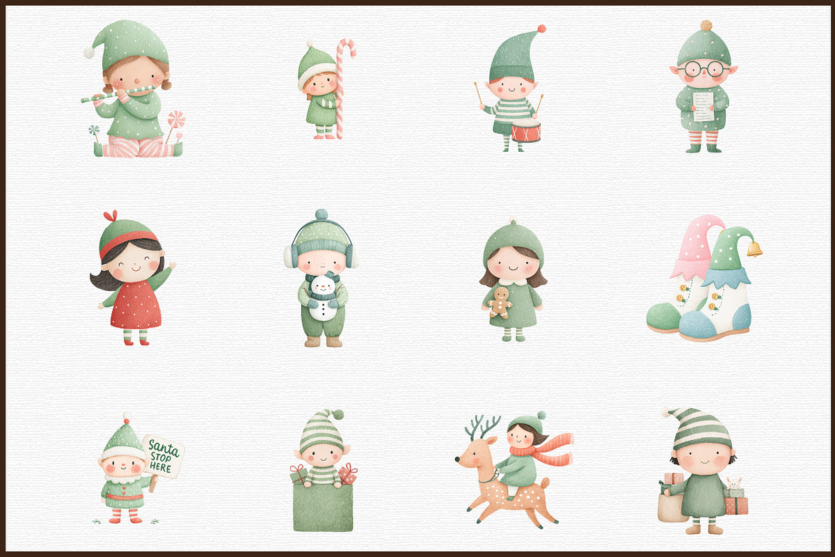 Cute Elves Watercolor Clipart Bundle, an Illustration by Sublimation Artist (Photo 3 of 6)