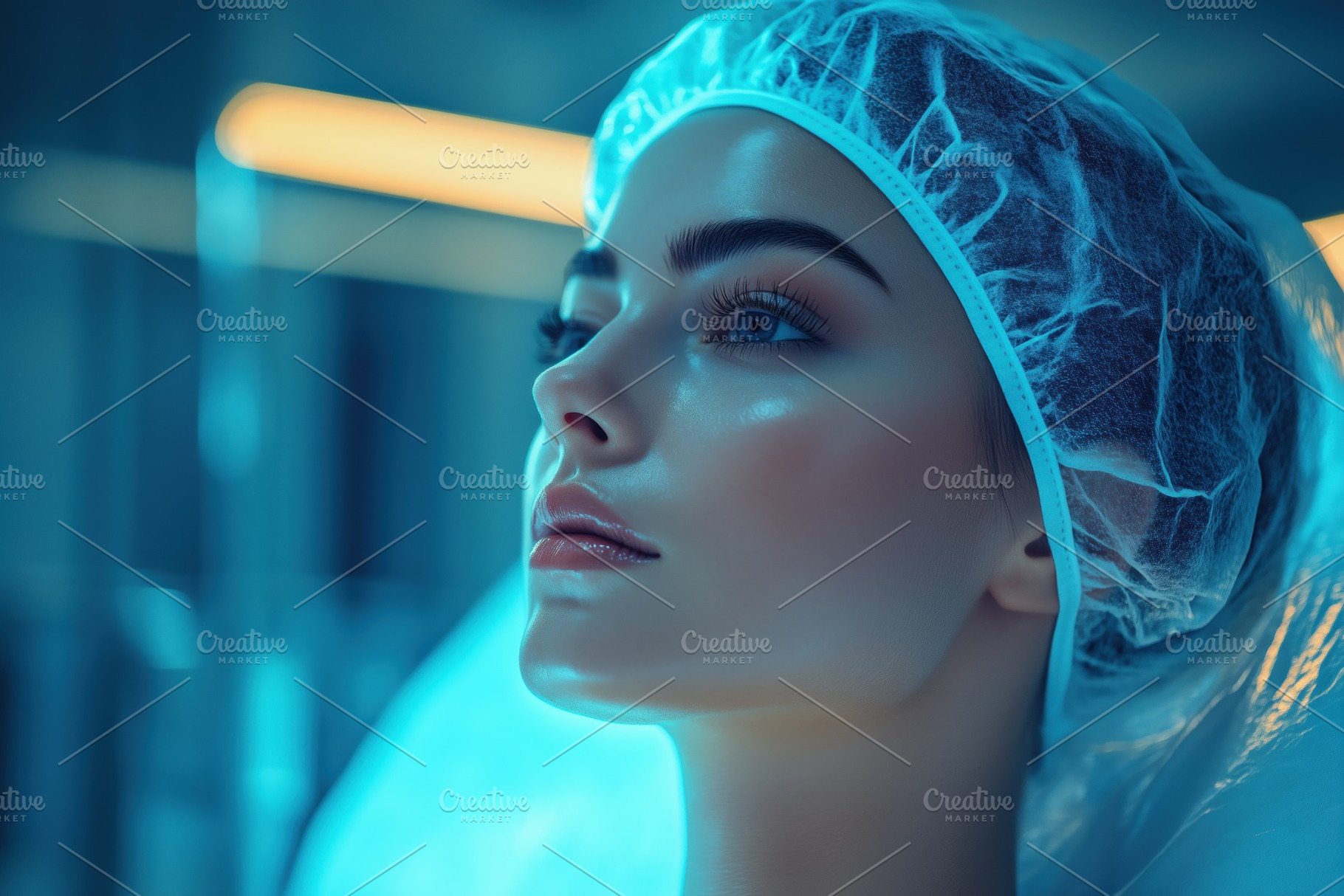 A close-up portrait of a woman esthetic technologist with a serene expression,, a Person Photo by Textures & Backgrounds