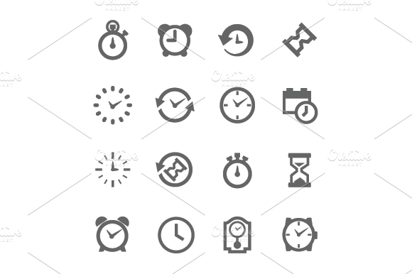 Simple Icon Set Related To Time