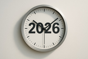 Clock showing 2026 with modern desig, a Photo by Dvoevnore photos