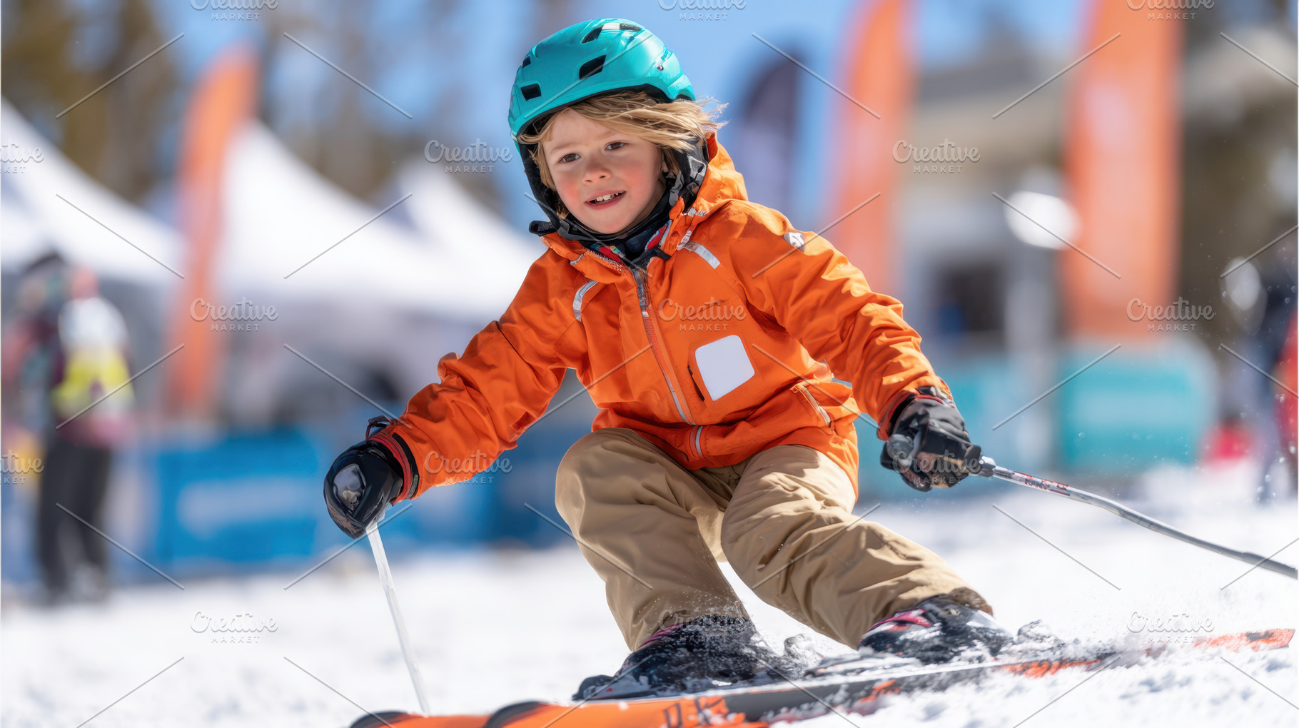 Young boy skiing on snowy slope, a Sports & Recreation Photo by AlyaAnd