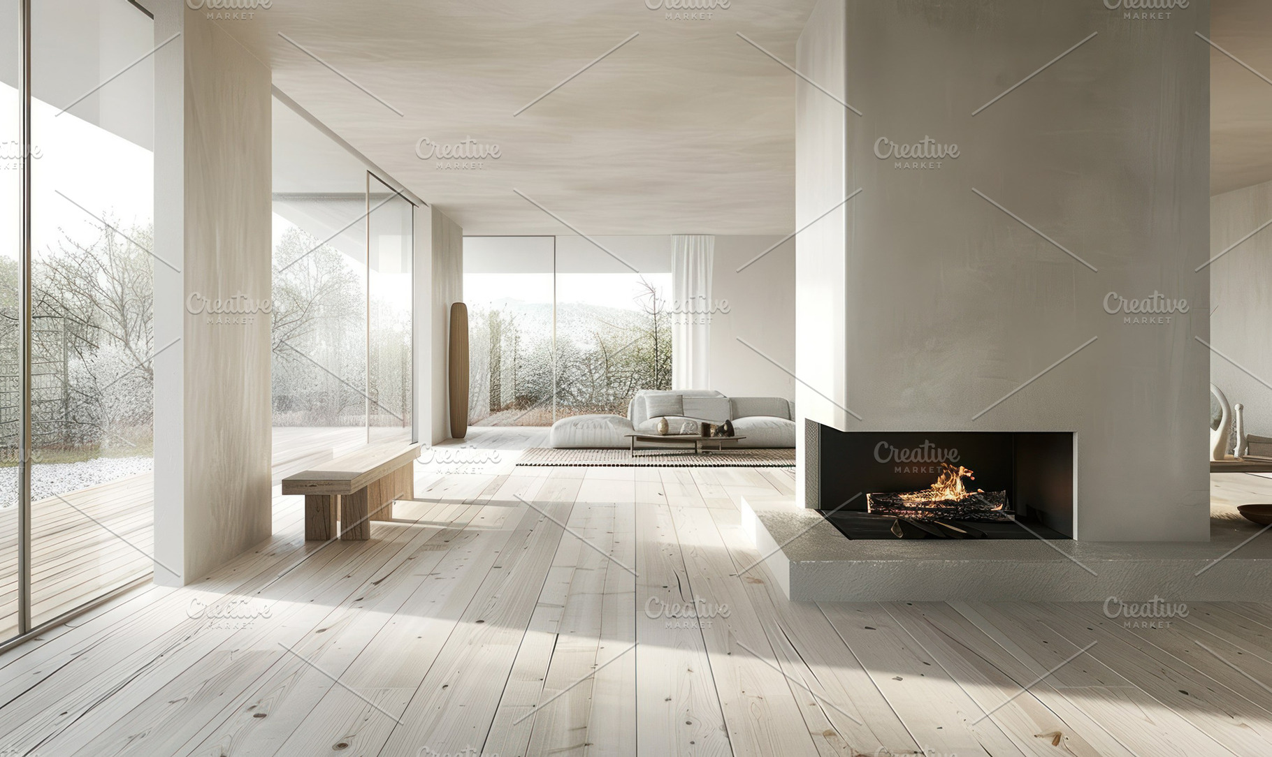 Minimalist living room with a Scandi, a Photo by LOGOCREATIVE