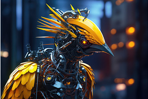 Futuristic Cyberpunk Robot Bird