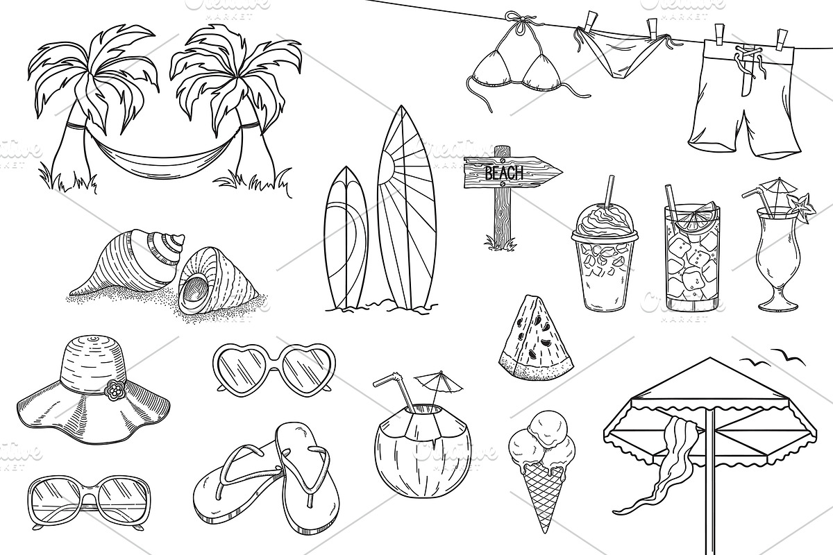 Summer elements, hand drawn vector, a Graphic by InkySplash (Photo 2 of 2)