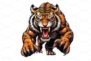 Vector of powerful aggressive tiger, an Animal Illustration by yod67