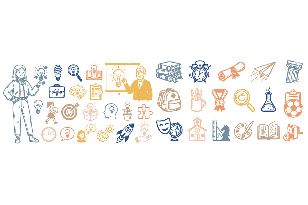 Educational Doodle Icon Clipart Set, an Illustration by designvectx (Photo 2 of 3)