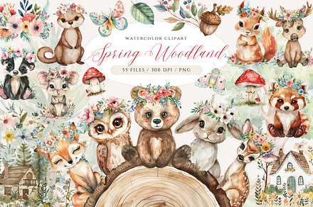 Spring Woodland Clipart, an Animal Illustration by ClipArtCharm