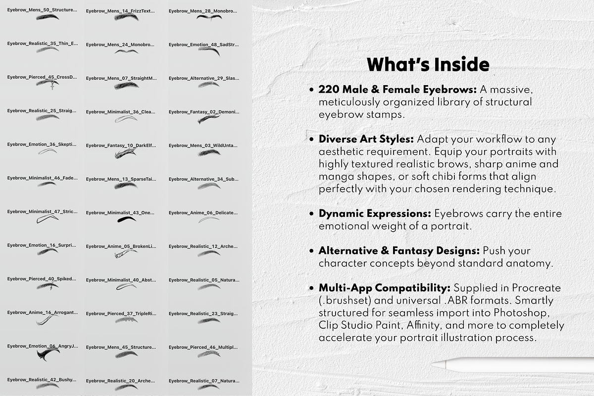 Procreate Eyebrow Stamps, a Brush Add-On by Selentaori Studio (Photo 4 of 12)